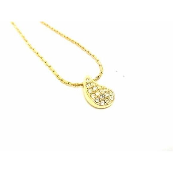 Christian Dior (Authentic) Vintage Gold & Rhinestone Tear Drop Charm Necklace - Picture 3 of 4